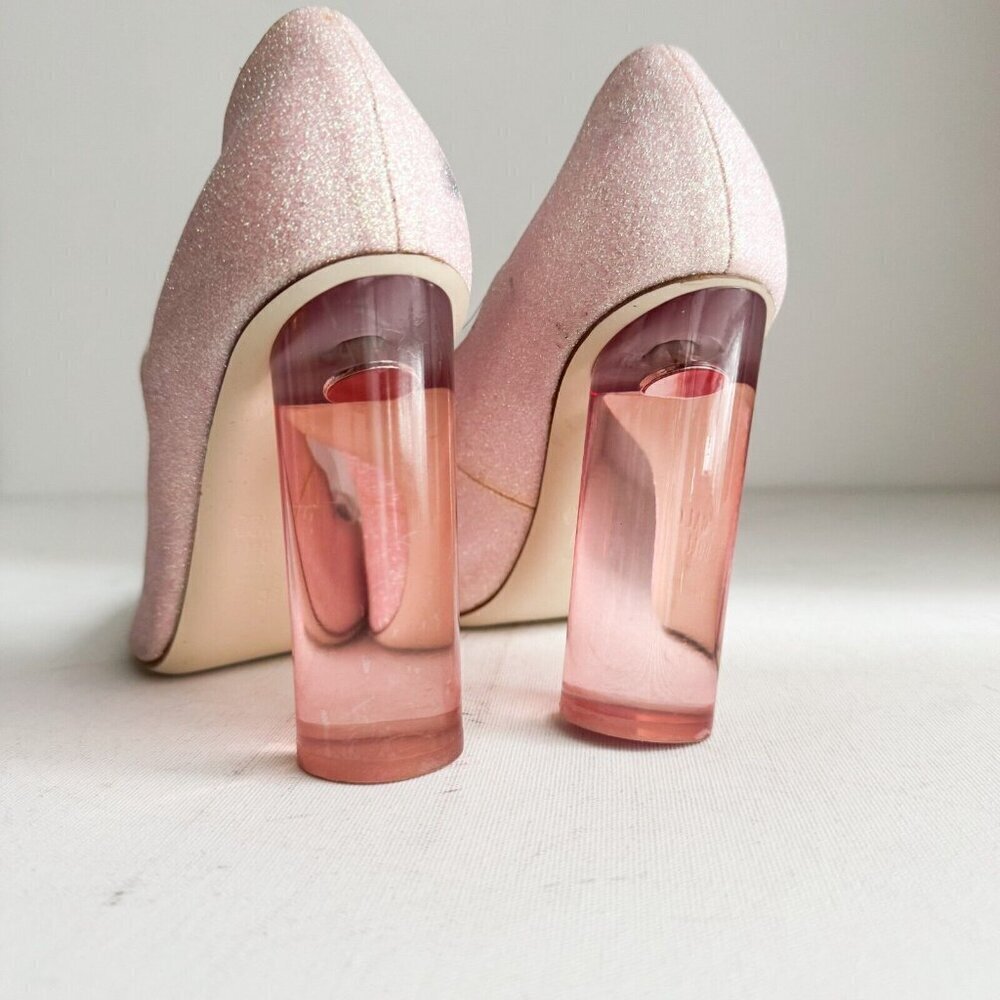 Francesca Bellavita Pink Glitter Scalloped Edge High Heels 38 - Picture 2 of 10